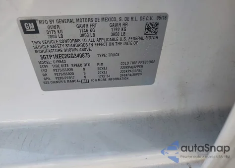 2016 GMC Sierra Slt from USA, damaged, VIN 3GTP1NEC2GG349873